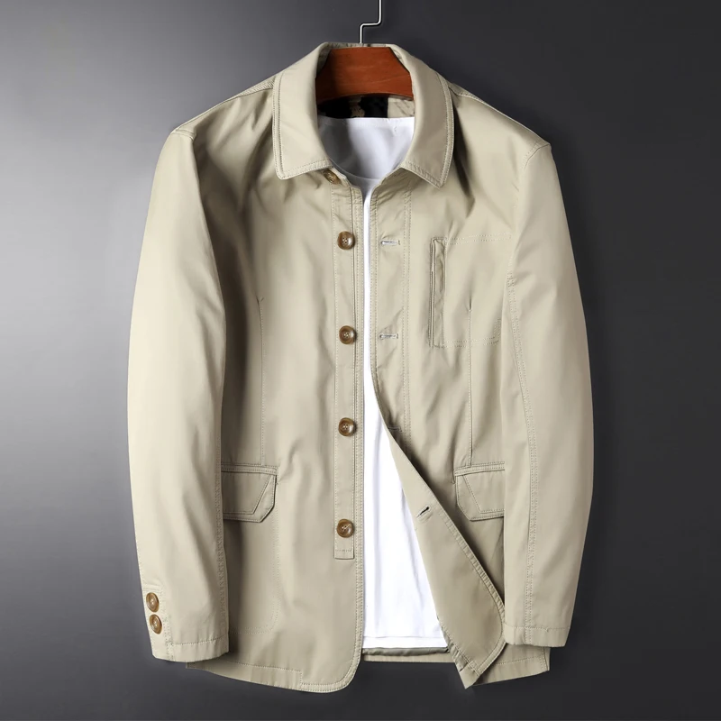 

Men's Busin Casual Collar Jaet Spring Autumn Pure Cotton Dad Clothes Adstrative Sle Long Sve round Hem Coat