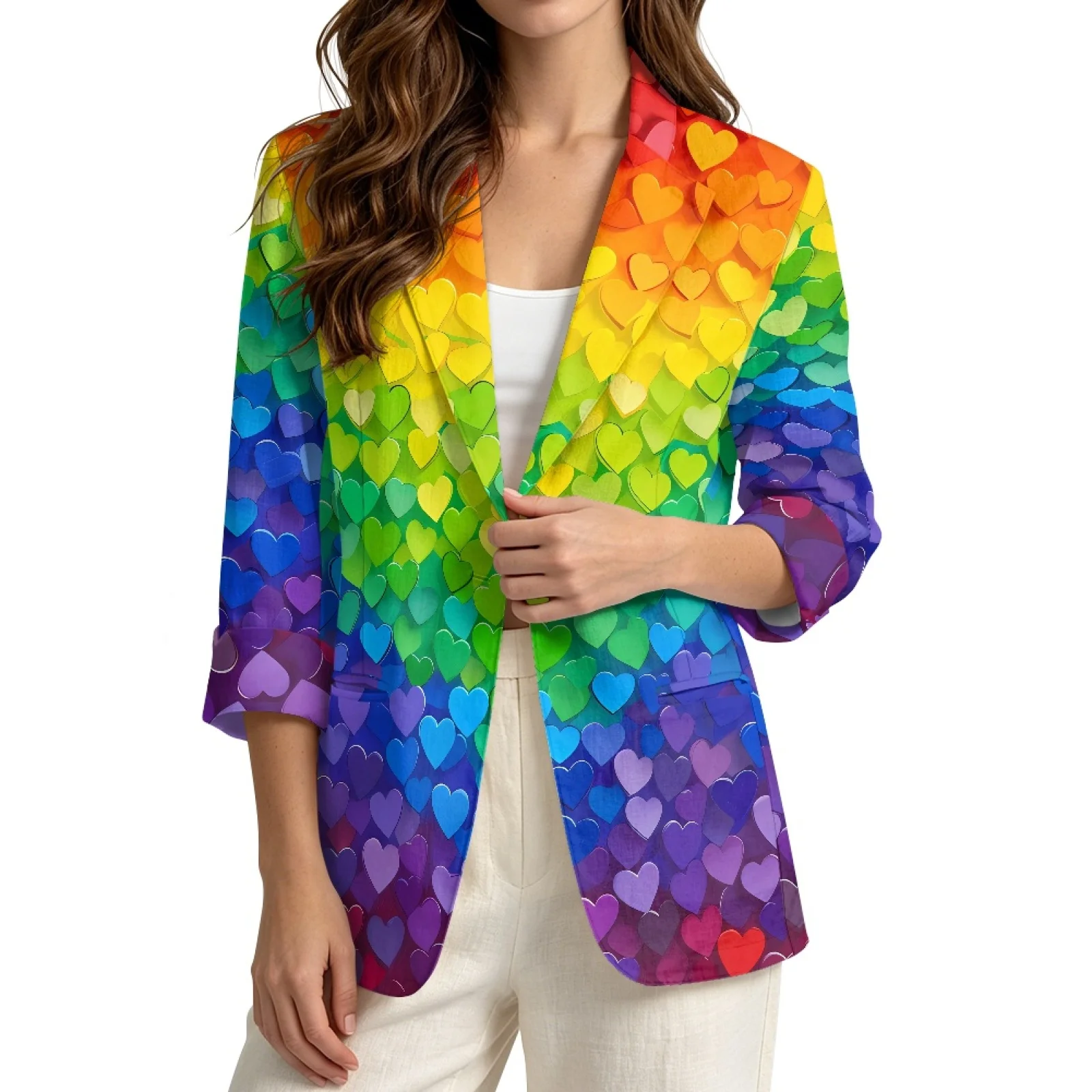 PENSTROLL Lightweight Linen Like Beach Cover Ups Loose Fit Beach Coverups for Business Rainbow Heart