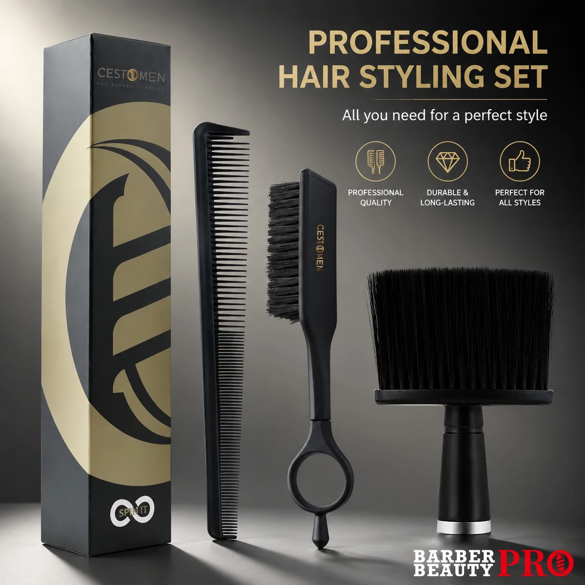 2Pcs Professional Barber Kit 360°Rotatable Neck Duster Brush Dual ‑Teeth Hair Cutting Comb Neck Cleaning Brush for Salon Home