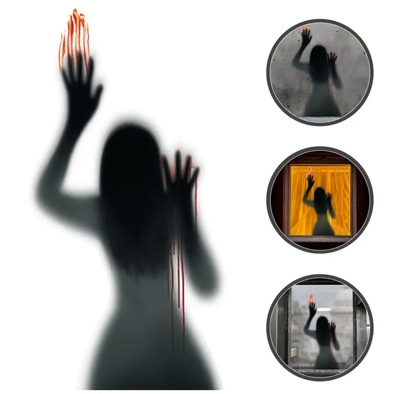 

Halloween Horror Glass Window Decoration Stickers Pvc Self-Adhesive Horror Female Ghost Blood Hand Props Wall Stickers Ghost