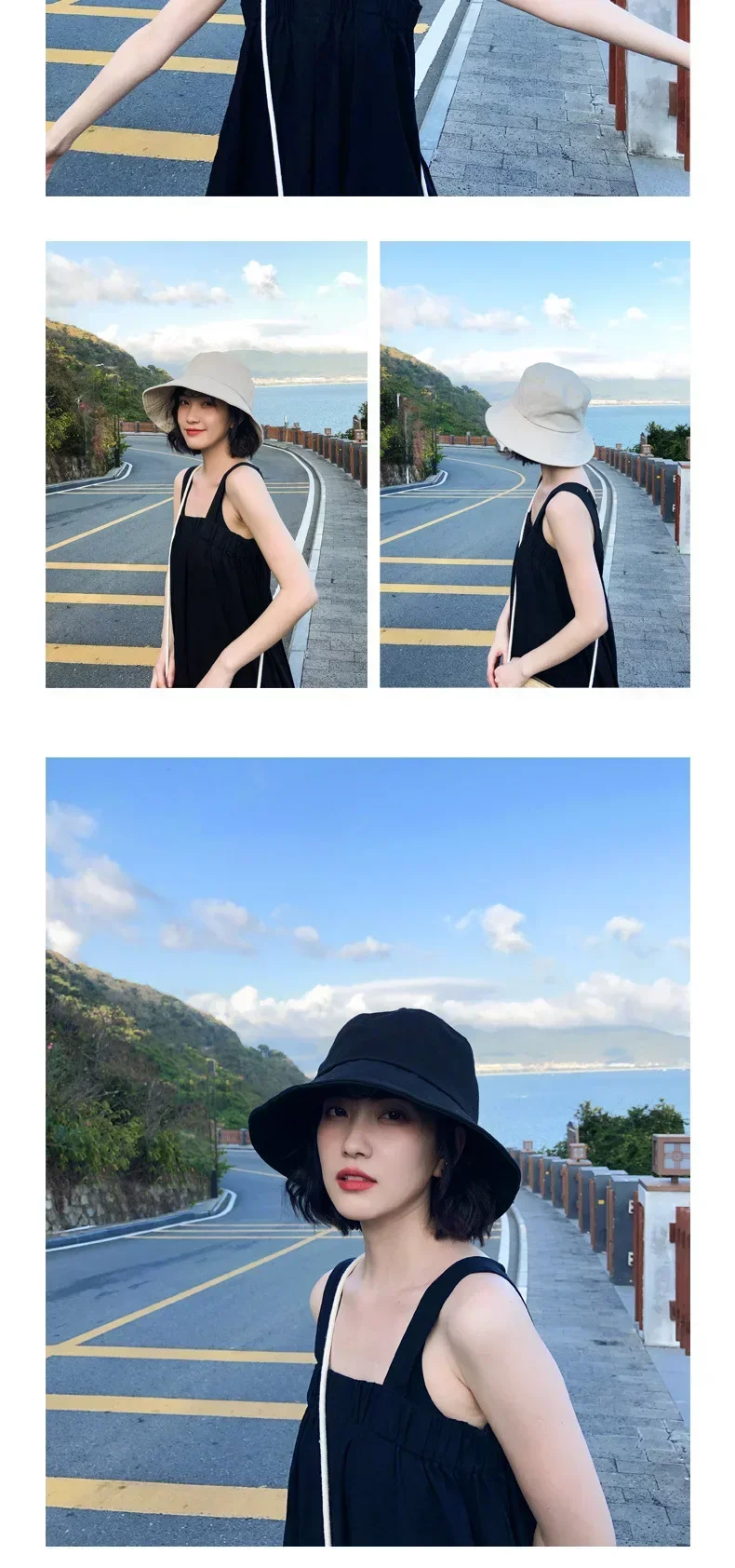 1 Pcs Summer Bucket Hat Big Wide Brim Outdoor Soft Cotton Solid Color Sun Hats Portable Foldable Cap Sun Protection Protection image 4