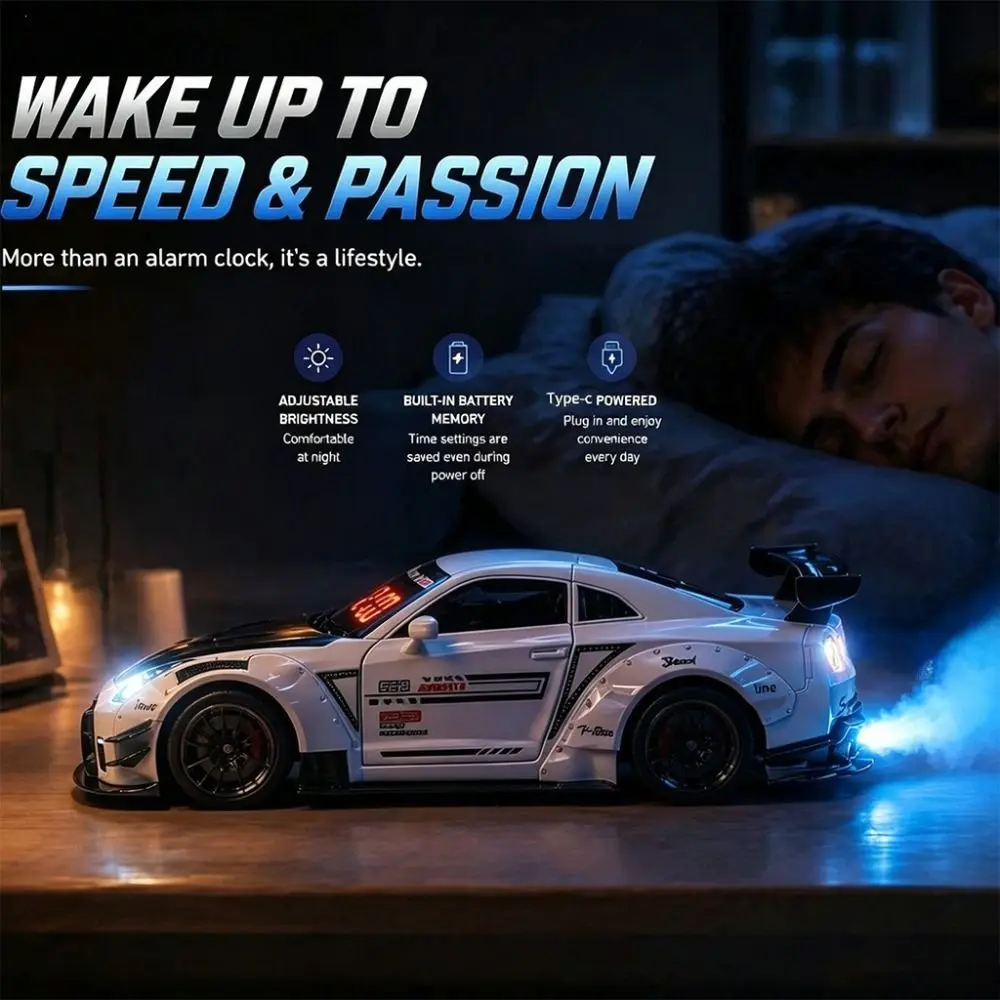 Rechargeable Hypercar Alarm Clock Alloy Body LED Display Sports Car Alarm Clock Remote Control Water Addable