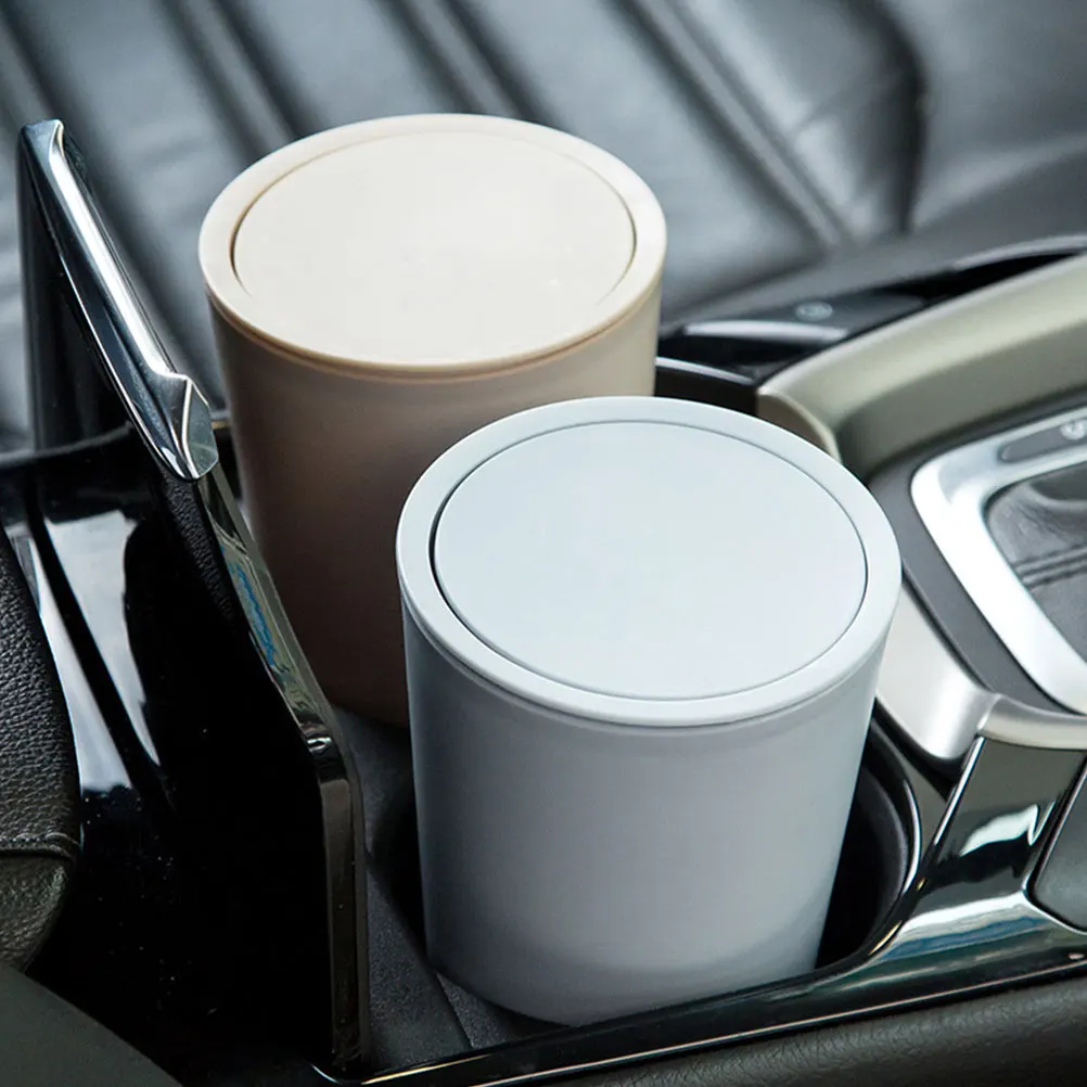 

2Pcs Car Trash Can Set Small Lightweight Portable Flip Lid Mini Desk Garbage Can for Car Bedroom Office Living Room Cup Holder