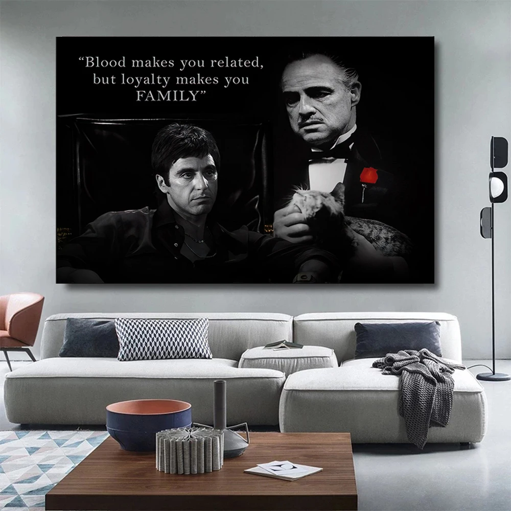 Classic Godfather Scarface Movie Poster  Marlon Brando Inspirational Quotes Tony Montana Canvas Painting Print Living Room Decor