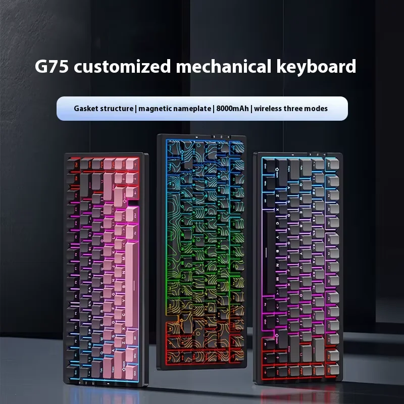 

G75Pro Tri Mode Wireless Customized Mechanical Keyboard Gasketstructure Full Key Hot Swappable Gaming Esports Keyboard