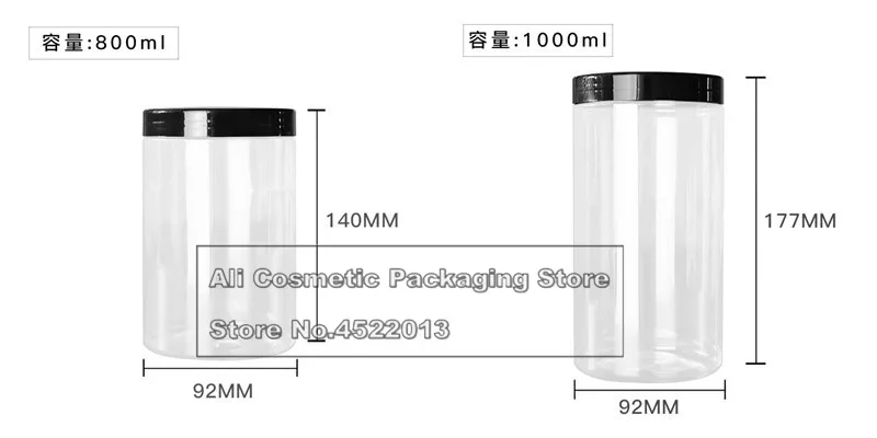 150 ~ 1000ML siyah kap şeffaf kapak temizle boş ambalaj PET plastik kavanoz Pot konteyner şişe