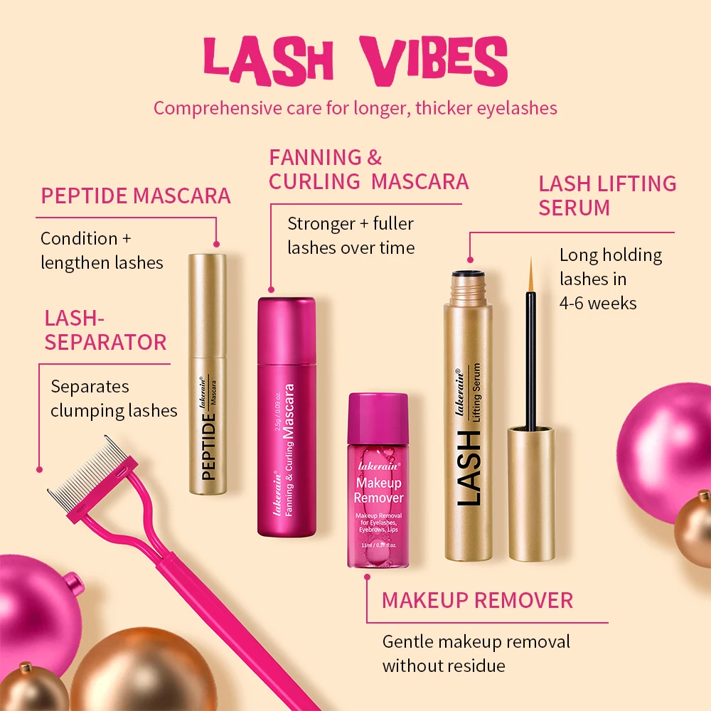 スーパーバリュー化粧品セット 高級まつげセット、まつげケア（まつげエッセンス、ペプチドマスカラ、カーリングマスカラ、メイク落とし、e