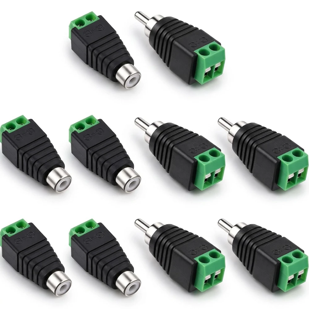 10PCS RCA Lotus AV Solderless Audio Plug Green Terminal for CCTV Monitoring Male Female Connection