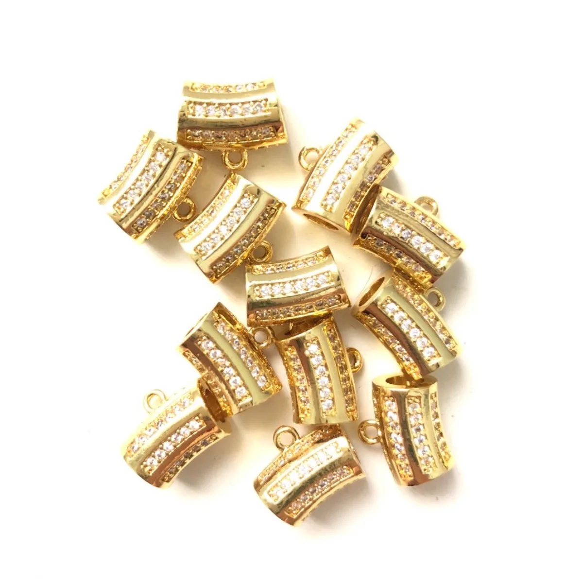10pcs CZ Pave Curved Bar Bail Spacers Beads for Women Bracelet Necklace Earring Making Gold-Plated Jewelry Accessories Wholesale
