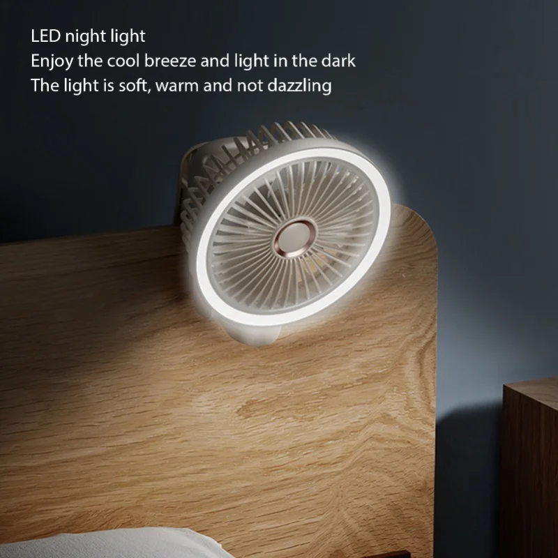 Portable Clip On Fan 3600mAh Battery Powered Foldable Desk Fan With Night Light Rotatable Handheld