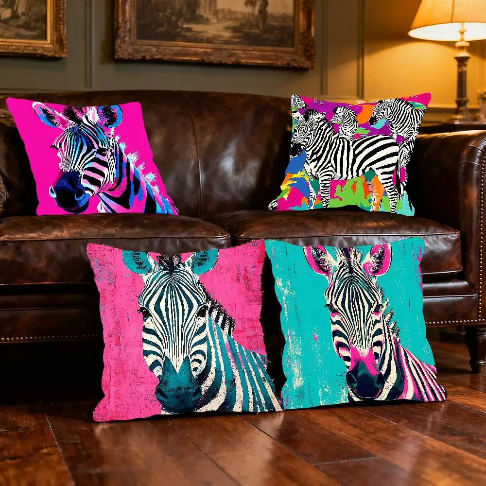 Vibrant Zebra Print Pillow Case Throw Pillow Cover Nordic Vintage Style Cushion Covers Home Living Room Sofa Couch Seat Decor