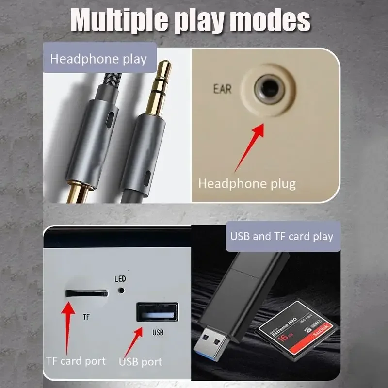 راديو FM وsw محمول عتيق ، مكبرات صوت متعددة الوظائف ، صوت ستيريو ثنائي القناة ، مشغل USB TF ، مشغل MP3 ، سماعة رأس بلوتوث تدعم TWS