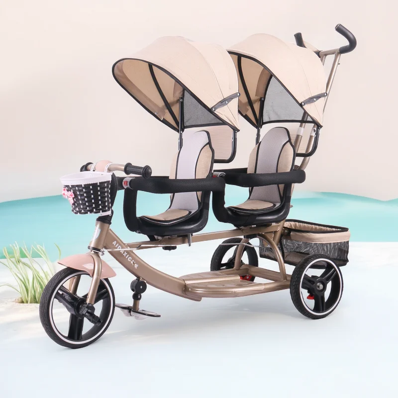 Twin Kids Ride-On Wagon,Reinforced Anti-Rollover Steel Frame,All-Terrain Rubber Wheels,Spacious Double Seat Stroller - Image 4