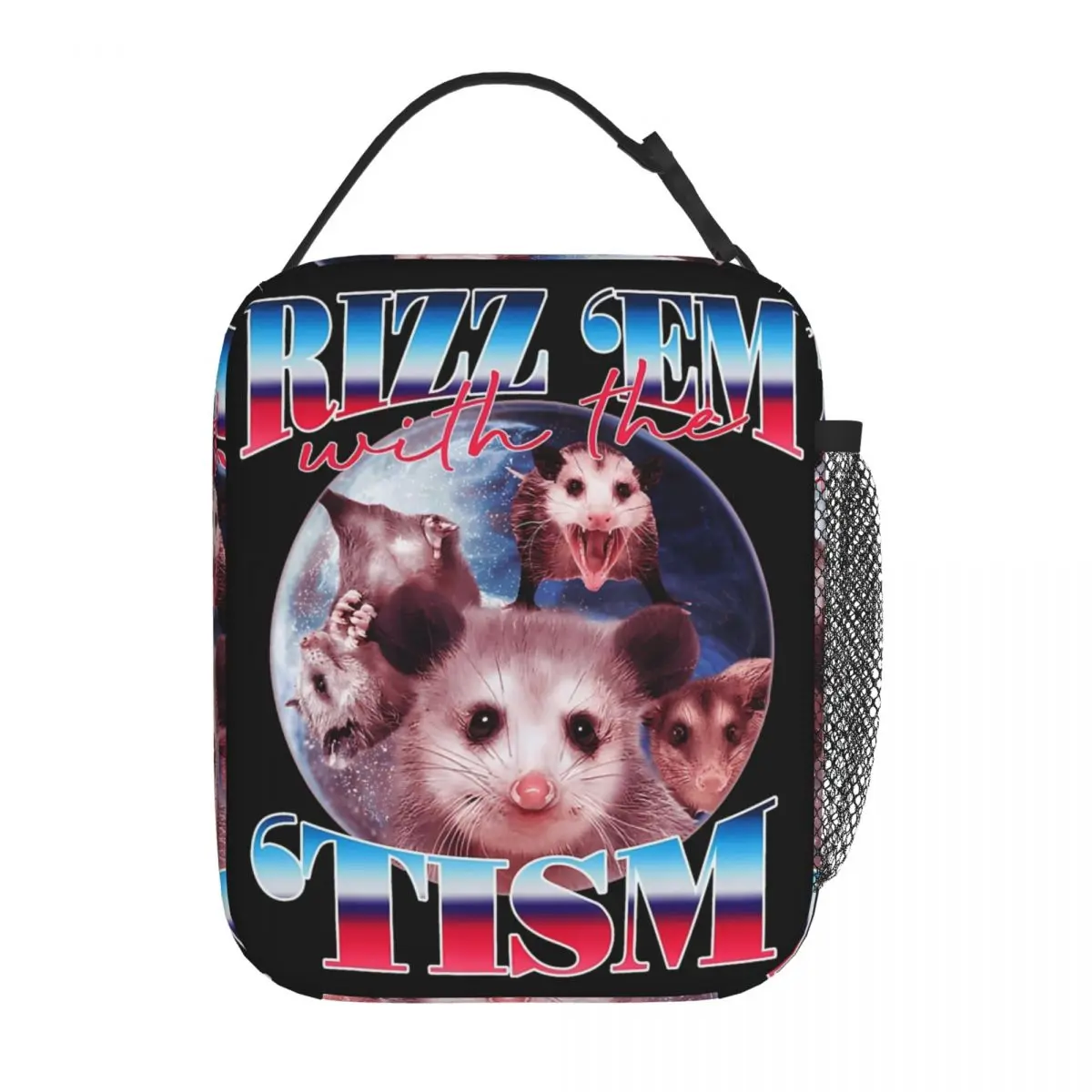 

Funny Rizz Em With The Tism Opossum Thermal Insulated Lunch Bags for Picnic Portable Food Bag Men Women Cooler Thermal Lunch Box