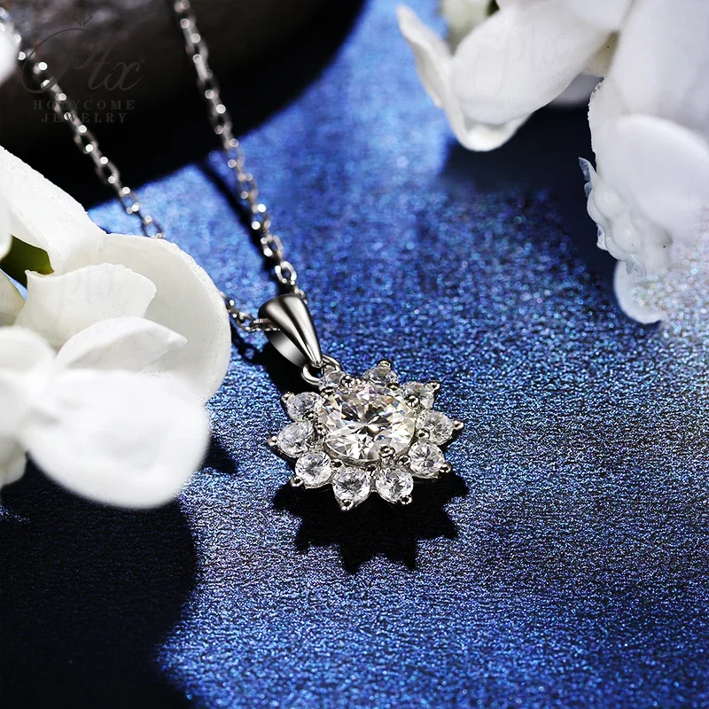 � ​ Sonnenblumen-Ohrstecker, Anhänger-Halskette, Moissanit-Schmuckset, stapelbar, S925 Sterling Silber, mehrfarbig, hypoallergene Charms – Detail 8