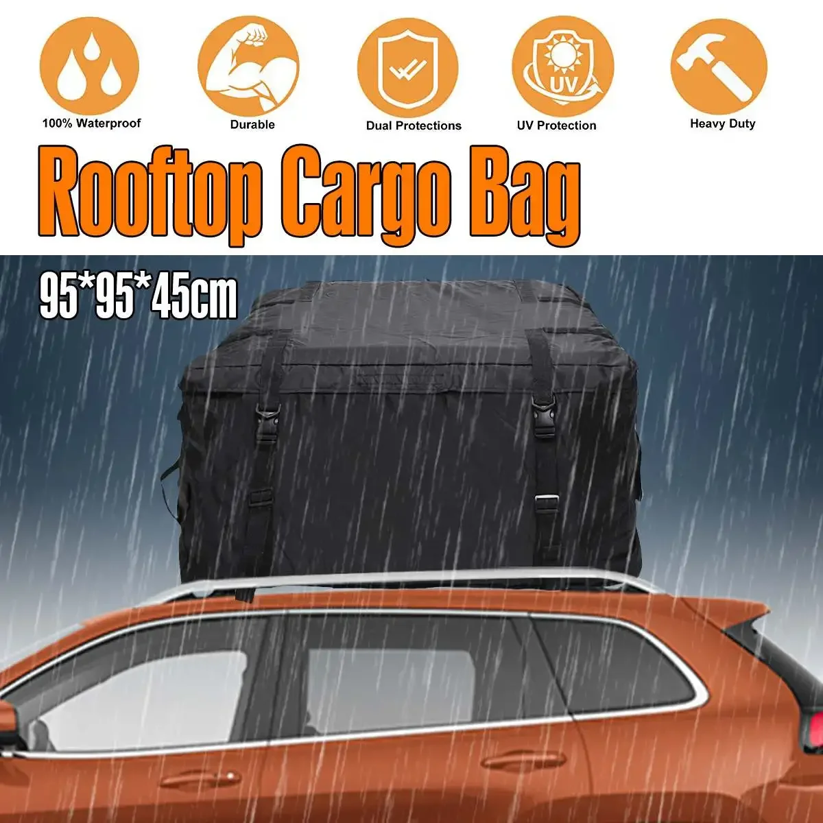 95x95x45cm Waterproof 400D Car Roof Top Bag Roof Top Bag Rack Cargo Carrier Luggage Storage Travel Waterproof SUV Van for Cars