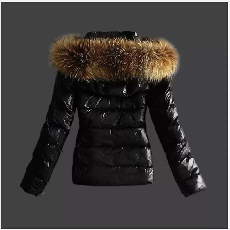 Women Winter Jacket Hooded Parkas with Big Faux Mink Fur Collar Zipper Pu Leather Padded Coats Black Striped Puffer Jackets Slim