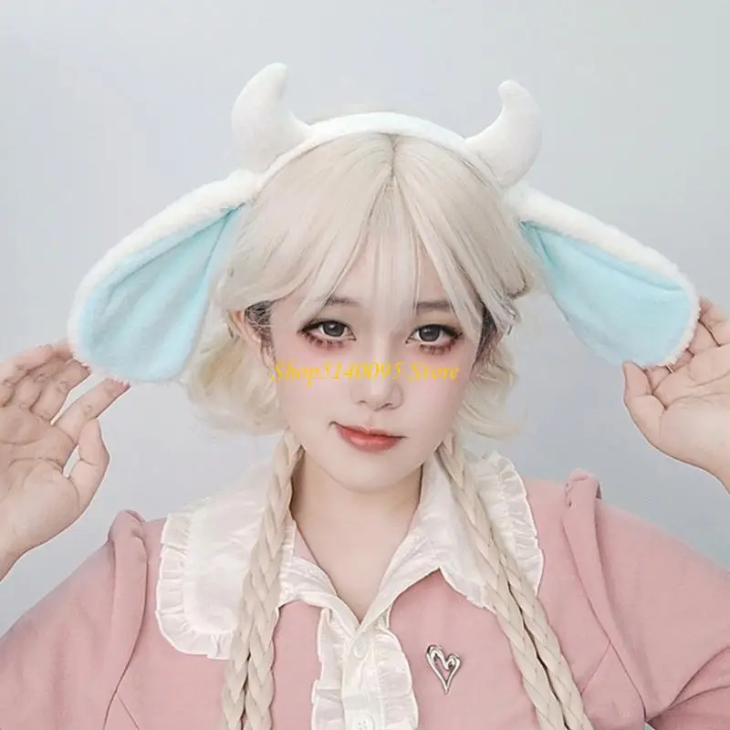 DXAE Furry Plush Sheep Horns Ears Headbands For Costume Parties Stage Performances