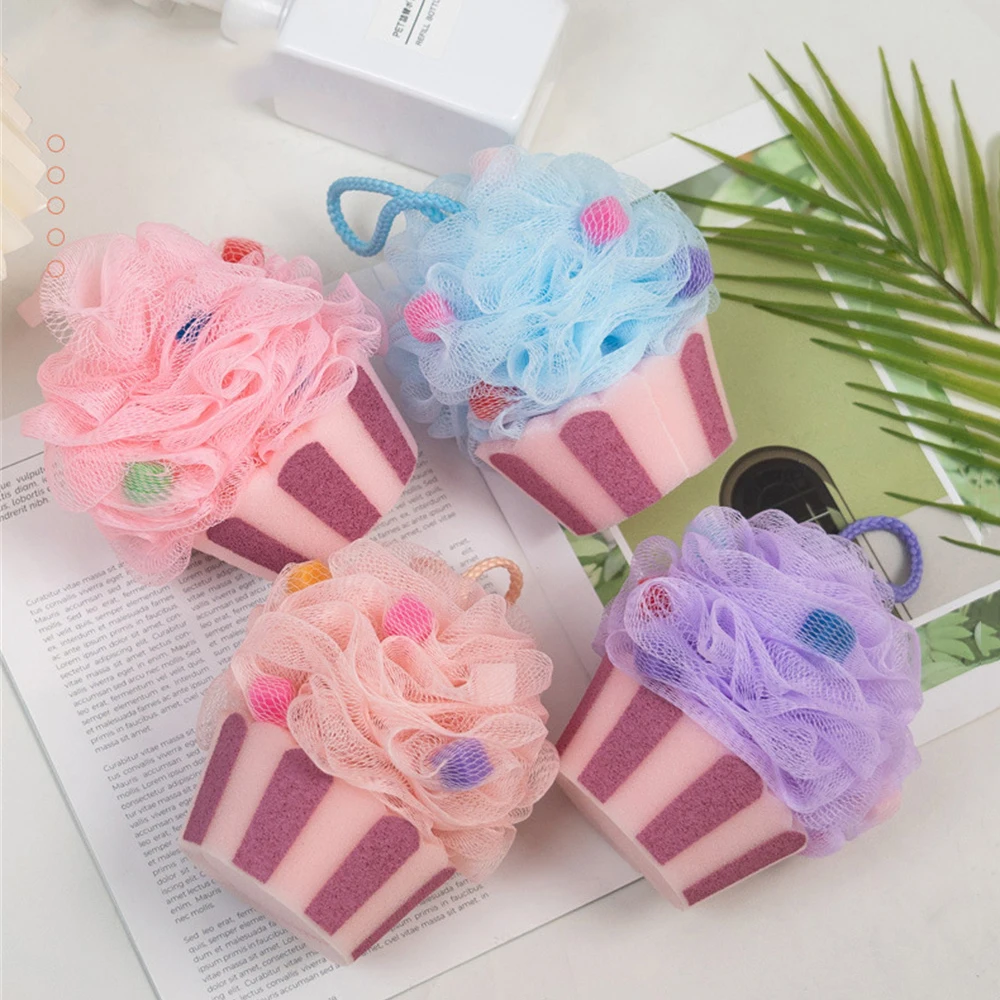 Large Mesh Sponge Bathing Flower Ball Sweet Cake Shape Scrubbing Bubbles Bath Flower Super Soft Body Cleaning Mesh Brush