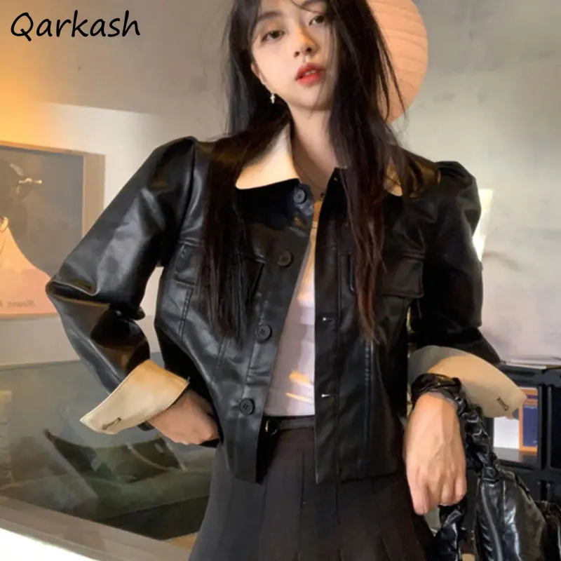 

Leather Jackets Women Panelled Cropped Coats Streetwear American Style Personality Teens Youth Chaqueta Design Cool Y2k Clothes