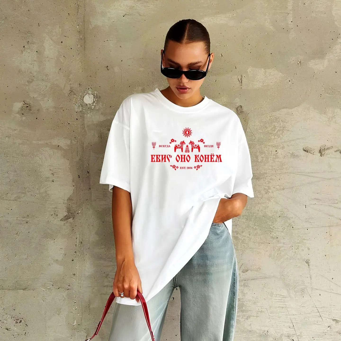 Russian Style New Art Letter Summer Casual INS Style Loose Y2K Street Minimalist Oversized 100% Pure Cotton Women's T-shirt