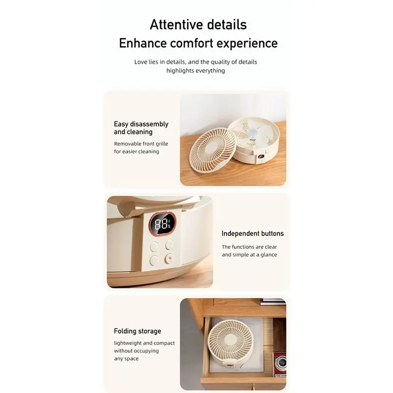 

Efficient- Desktop Lamp Fan Foldable Retractable Small Fan Mini Portable Charging USB Home Low Noise Wall Hanging Electric Fan-C