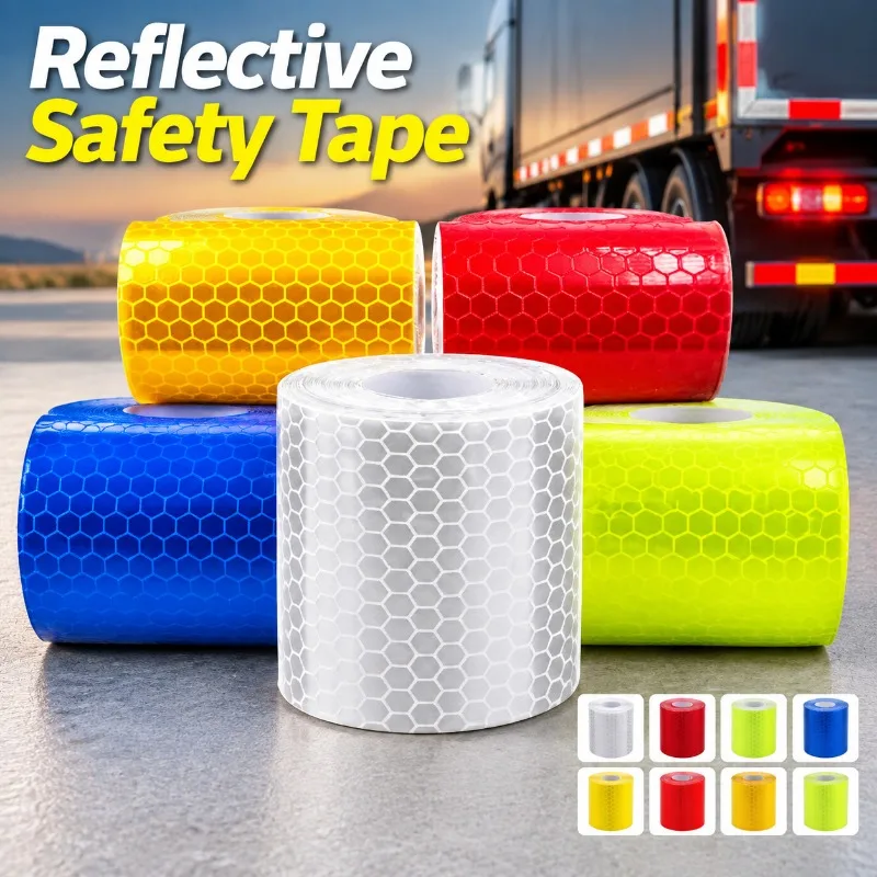 Crystal Grid Reflective Tape Safety Warning Strips Lorry Motorbike Night Alert Adhesive Band Improve Vehicle Road Visibility