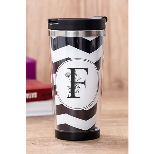 Gift Shop F Letter Floral Black Thermos Cup