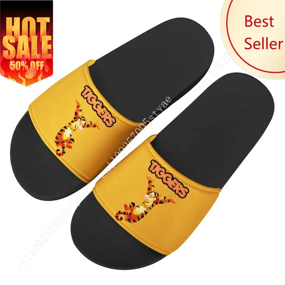 

Tigger House Slippers Disney Winnie The Pooh Cartoon Movies Sandals Design Your Photo Text Logo Holiday Gifts Custom Shoes