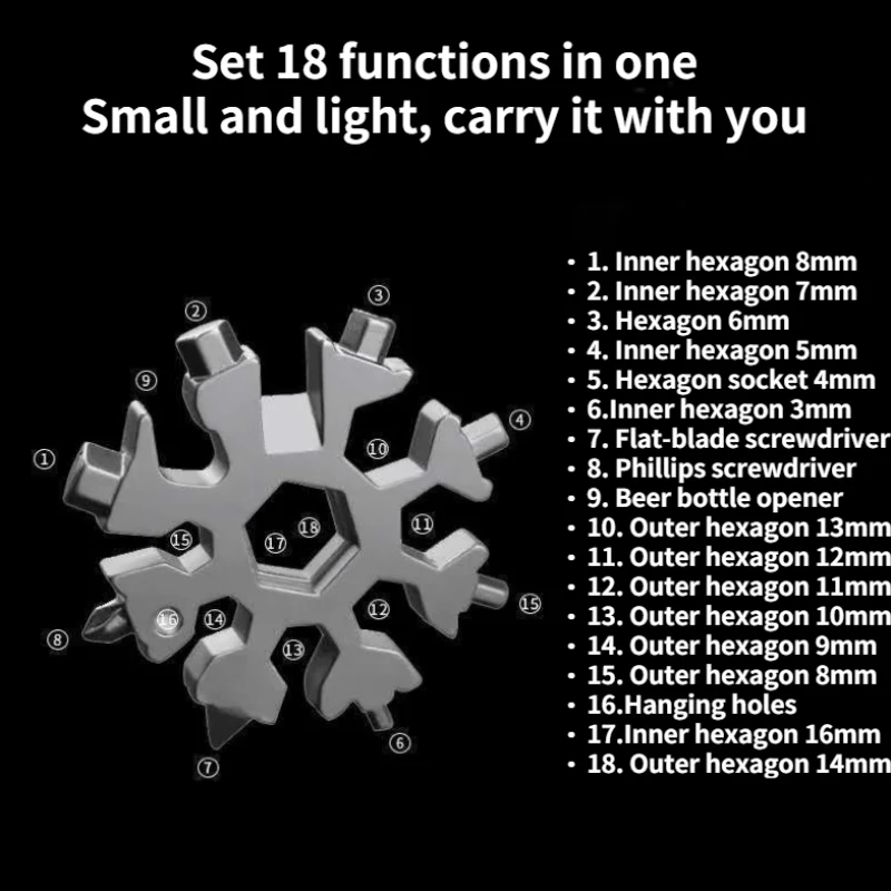 Llave de copo de nieve de torsión multifunción EDC portátil, destornillador octogonal Universal Hexagonal de acero de aleación 18 en 1, herramienta