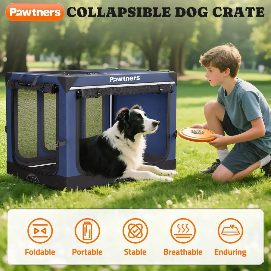 Dog Crate 38 Inch Foldable Soft Sided Dog Crate for Large Dogs, Portable Dog Travel Kennel with Soft Mat for Indoors amp Outdoor 4