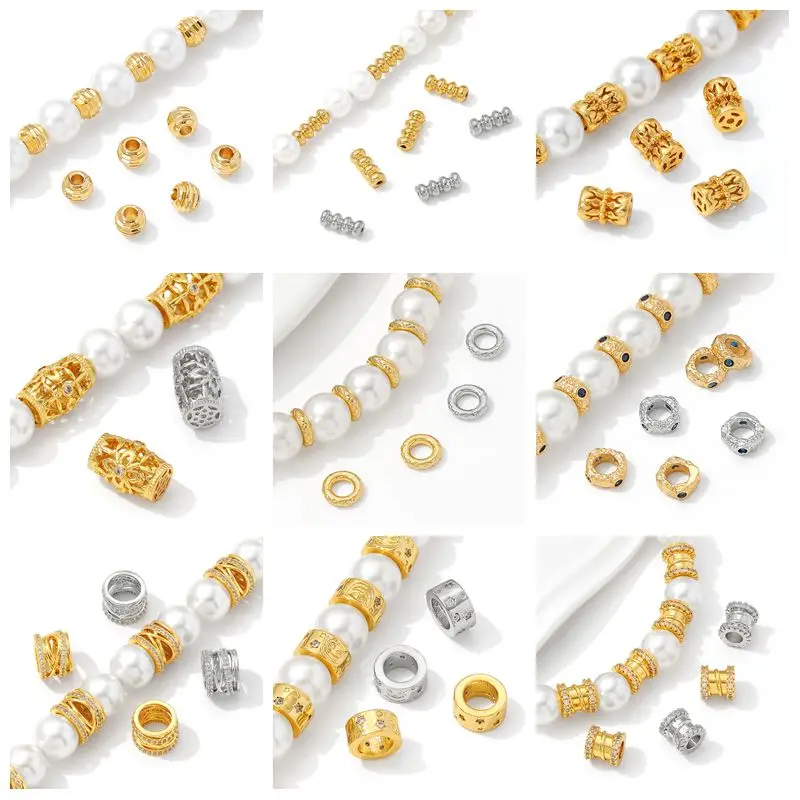 فواصل الخرز مطلية بالذهب عيار 18 قيراط مع خرز فاصل الزركون الأزرق للمجوهرات، فواصل للأساور، مواد صنع المجوهرات بنفسك