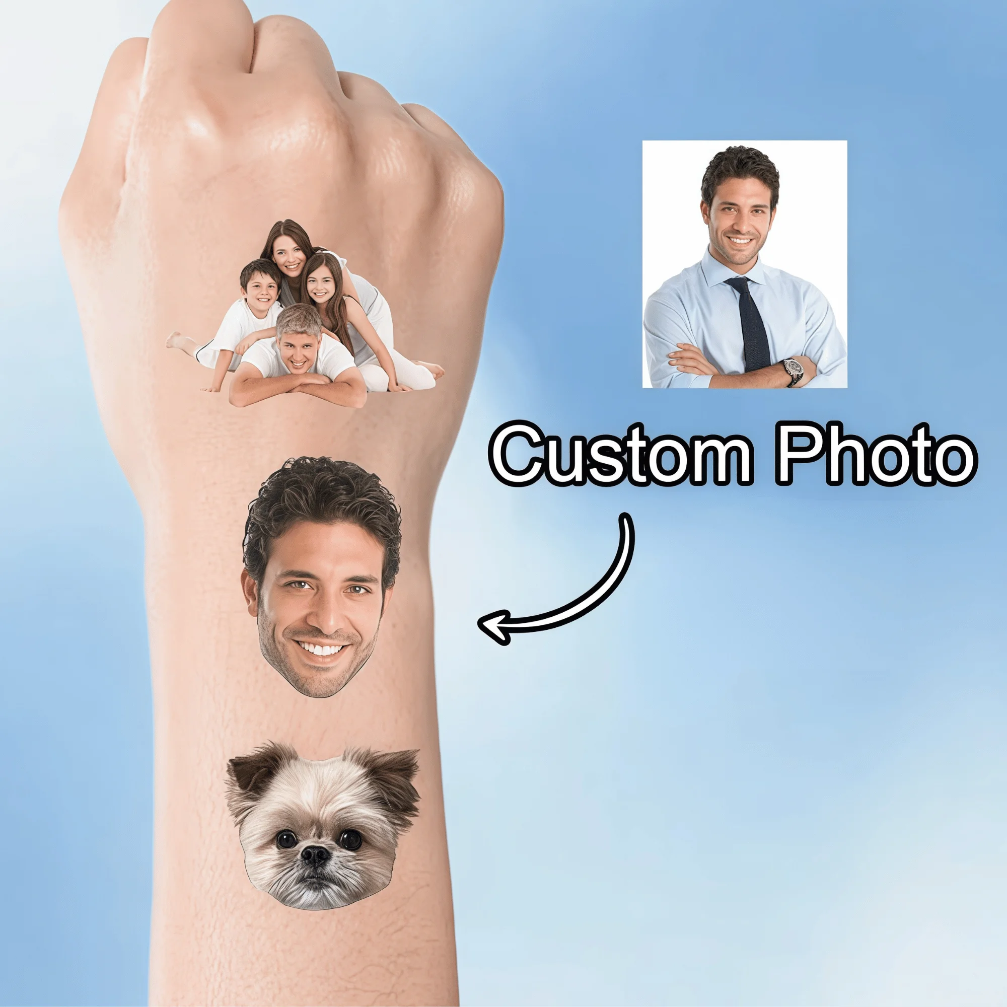 10/20/30/60/90pcs Customized Photo Temporary Tattoo Stickers, Personalized Portrait Tattoo Stickers, Pet Photo Tattoo Stickers