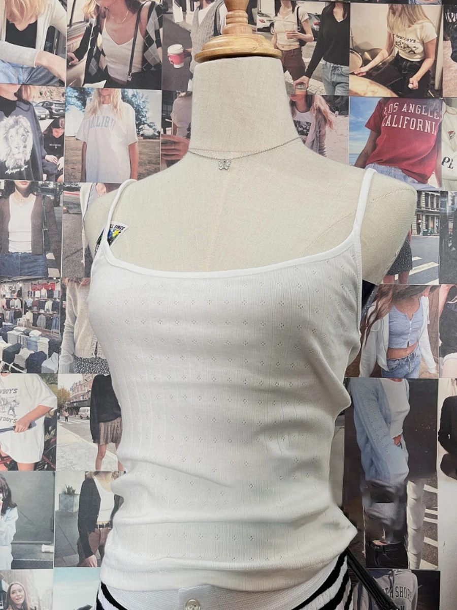 

Hollow Out White Slim Sexy Vest Top for Woman Sleeveless Simple Soft Cotton Camis 2023 Summer Casual Vintage Sweet y2k tops