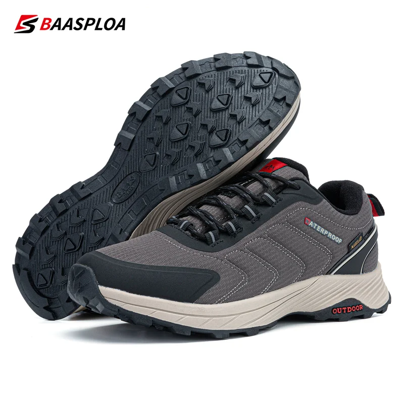 Baasploa Men Hiking Shoes New Outdoor Waterproof Wear-Resistant Non-slip Sneakers Male Light Comfort Walking Shoes