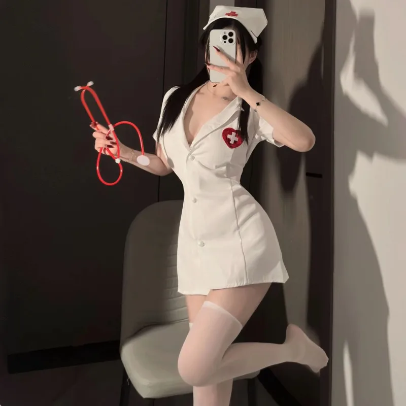 New Sexy Nurse Outfit Sexy Underwear Deep V Tempting Hot Role-playing Bed Strap-on Pure Lust Uniform Suit for Women