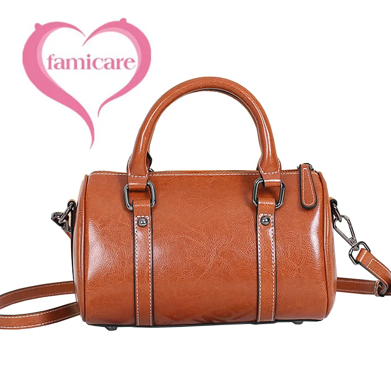 Fashion Classic Female Boston Bag Large Capacity Women Split Leather Messenger Bags Lady\'s Commute Solid Color Handbag New 2023