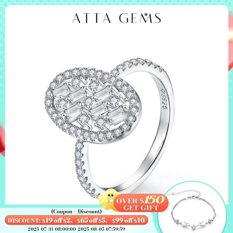 

ATTAGEMS New Solid S925 Sterling Silver Moissanite Rings for Women Handmade Rings Engagement Moissanite Jewelry with Certificate