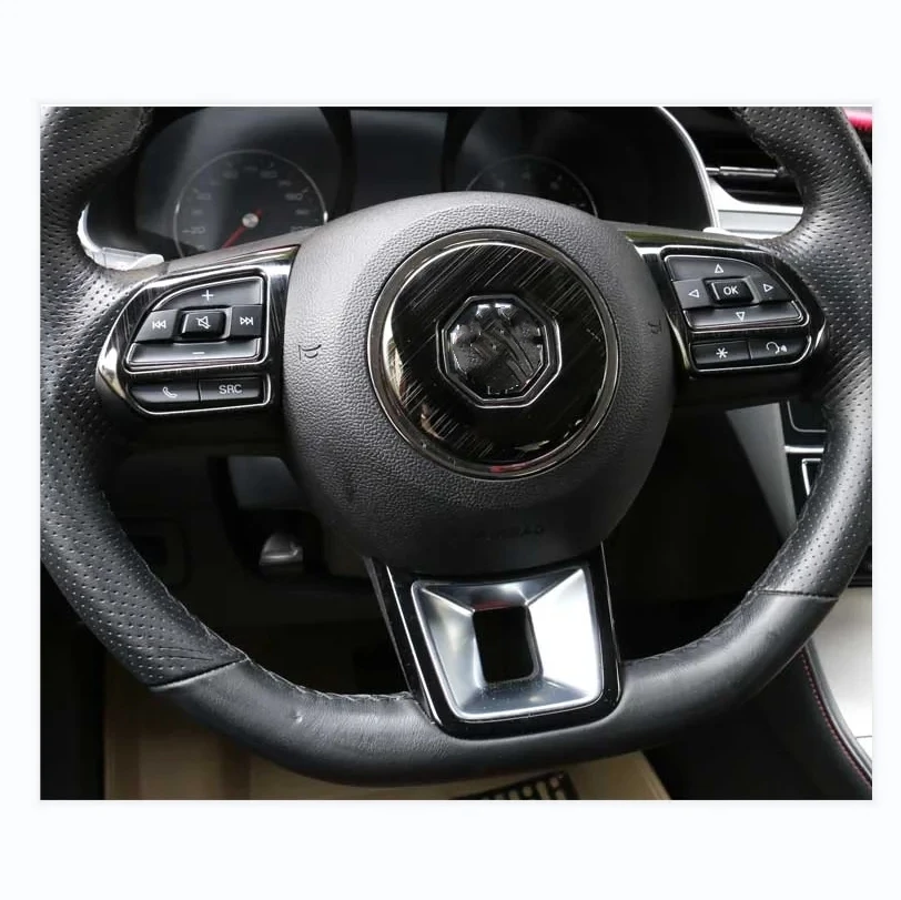 For MG ZS 2017 - 2021 2022 Accessories Trophy Ev Luxury Car Steering Wheel Frame Decoration Cover Trim Stainless Steel