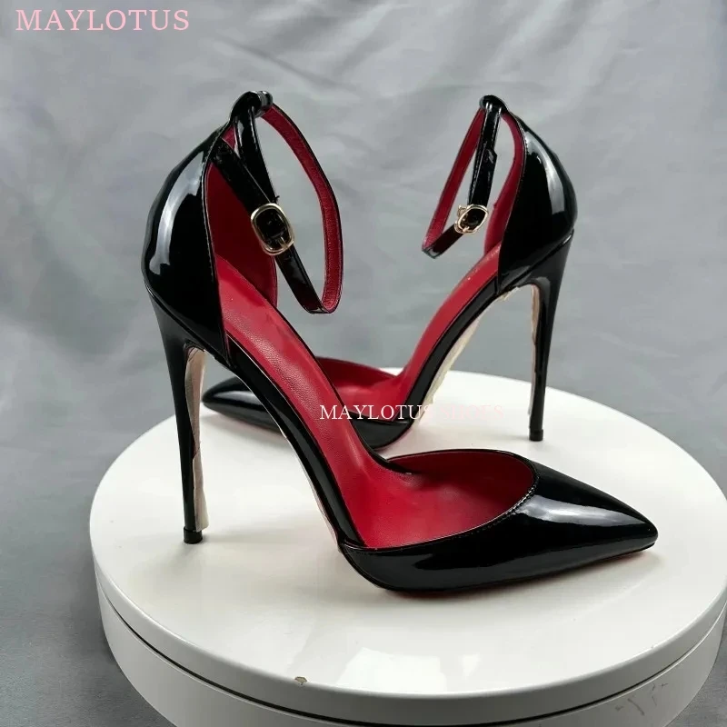 

MAYLOTUS Ankle Strap Women D'Orsay Pointed Toe Stiletto Pumps Ladies Solid Dress High Heel Shoes 12cm 10cm 8cm Black White