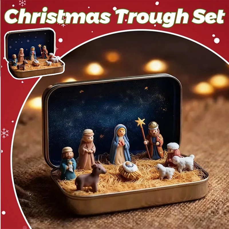 تمثال صغير لمشهد ميلاد عيد الميلاد في جرة هدية صغيرة من الراتنج لسطح المكتب ديكور سطح الطاولة في غرفة المعيشة وغرفة النوم وزخرفة عيد الميلاد #4