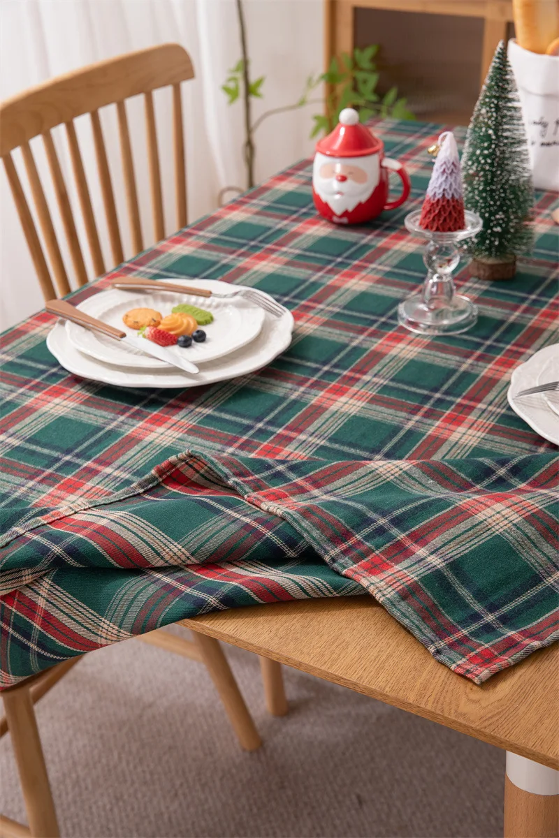 Weihnachtsdekoration, runde Tischdecke, karierte Tischdecke für Neujahr, Familientreffen, Restaurant, Party, Abendessen, Heimdekoration – Detail 37