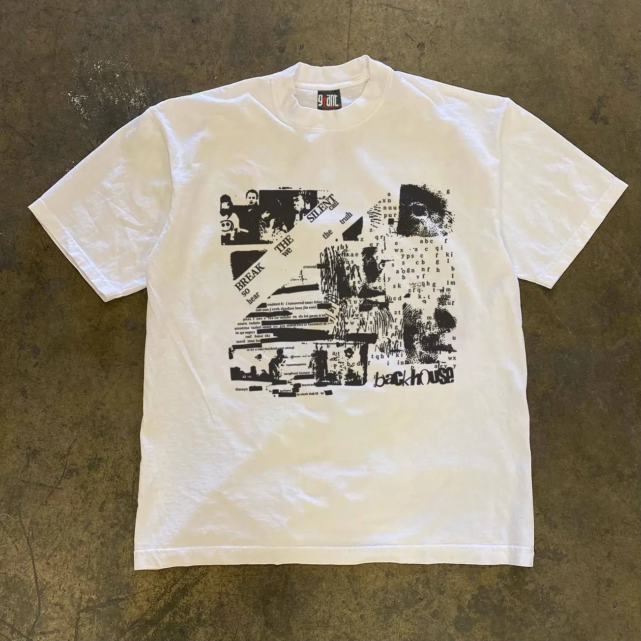 Unisex T‑Shirt Vintage Newspaper Collage Punk Fragment Graphic Street Casual Short Sleeve Top