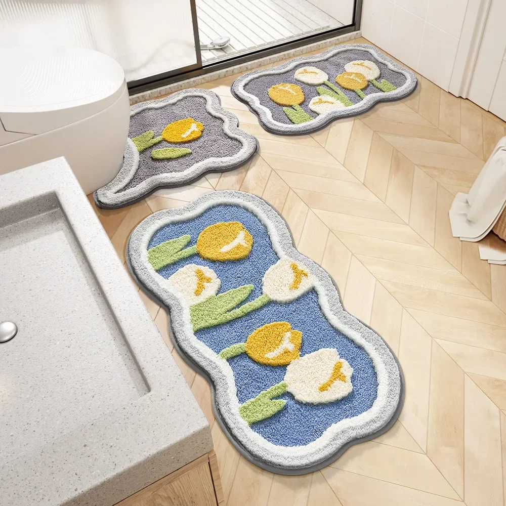Bathroom Non-slip 3-piece Set Modern Minimalist Flower Absorbent Floor Thickened Bathroom Door High Quality Bath