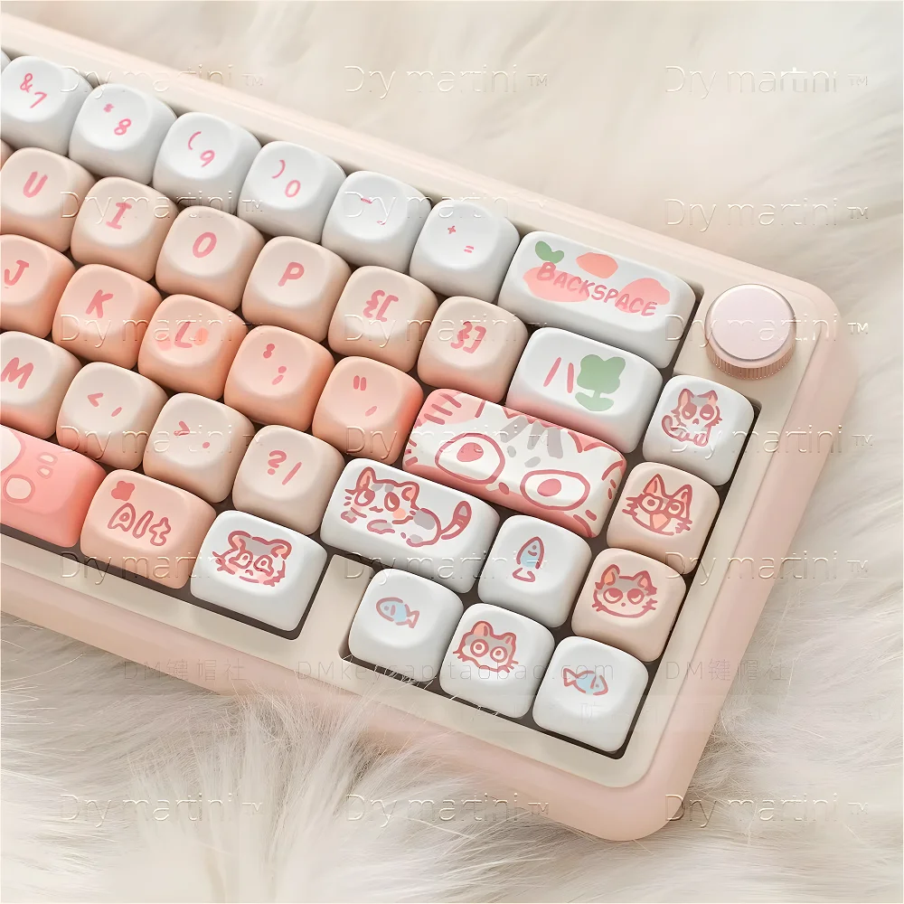 

132 keys, pink meow meow, cute keycaps MOA PBT hot sublimation keycaps, custom mechanical keyboard MX Switch keycaps