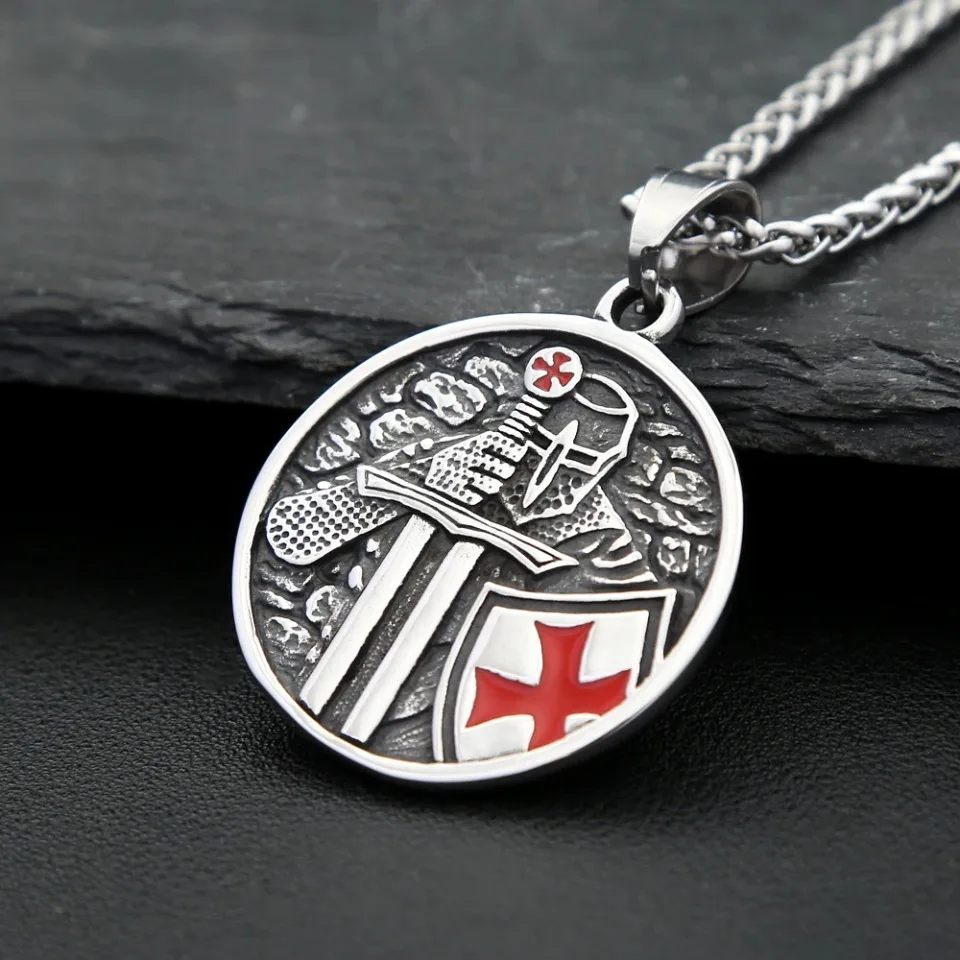 Vintage Armor Shield Knight Templar Cross Pendant Necklace For Men Stainless Steel Fashion Punk Amulet Jewelry Gift Dropshipping