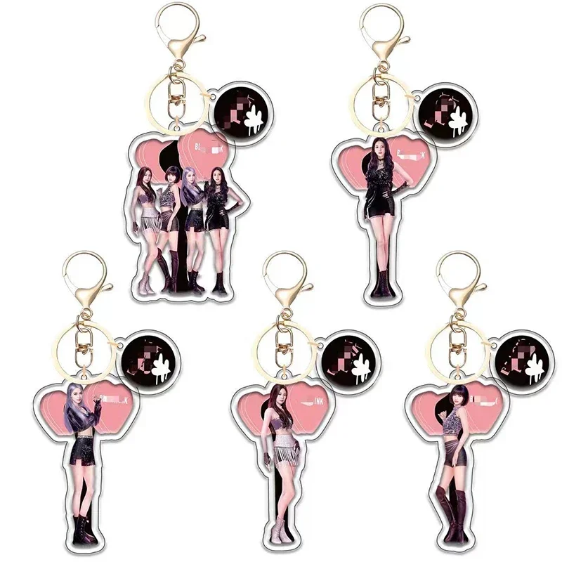 KPOP Girl Group Keychain Cute Cartoon Figure Rose Pendant Car Key Rings Pink Charm Keychains Jewelry for Fans Gift