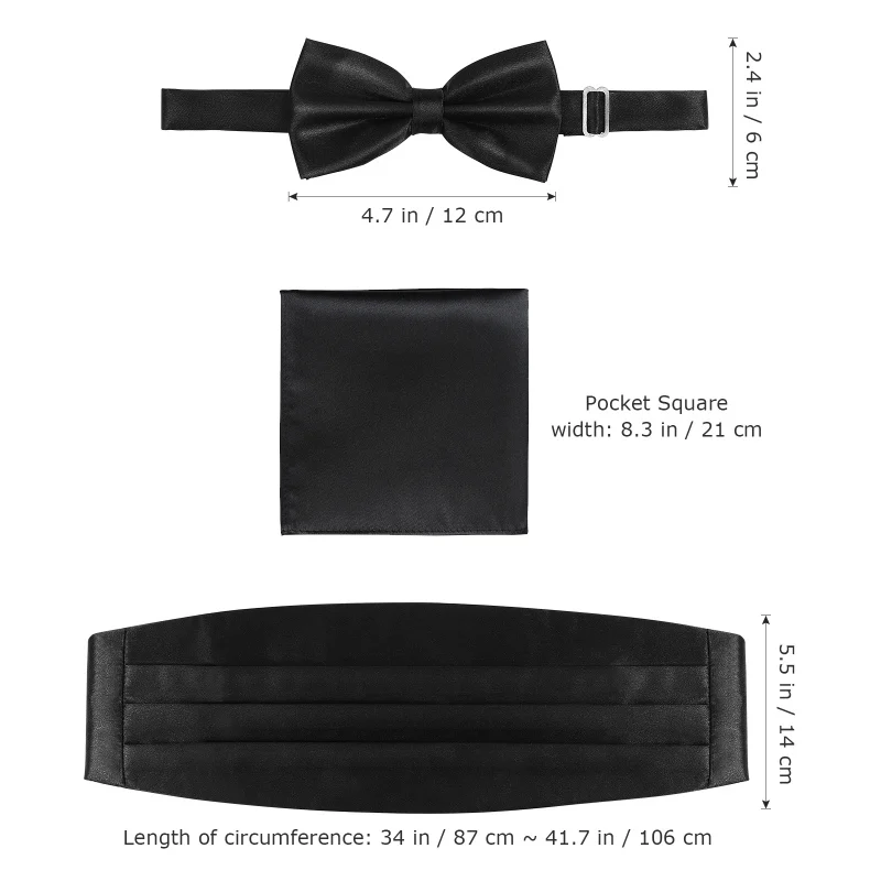 ผู้ชาย Bow Tie & Cummerbund และกระเป๋า Hankie ชุดคลาสสิก Bow Tie Cummerbunds Tuxedo ผ้าเช็ดหน้าสําหรับงานปาร์ตี้งานแต่งงาน Proms