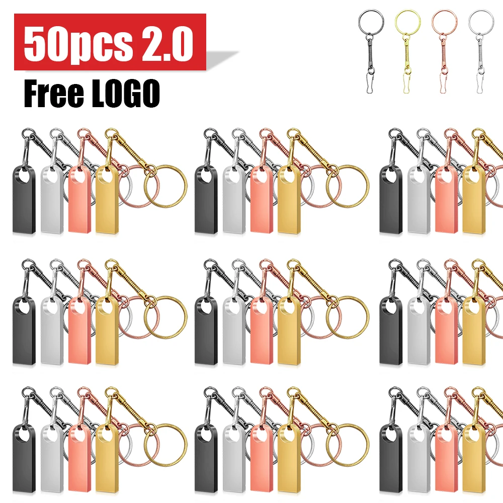 

50PCS High Wholesale Free Laser Custom Speed USB Flash Drive 4GB 8GB 2.0/3.0 16GB 32GB 64GB 128GB Pendrive metal sticks with key