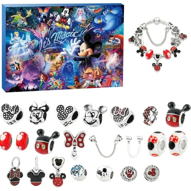 Christmas Advent Calendar Disney Stitch Mickey Bracelets 24 Days Xmas Countdown Calendar Diy Jewelry Making Kids Halloween Gift